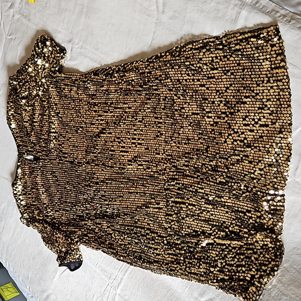 Gold sequined cocktail formal shift dress short sleeves size 2X - Picture 10 of 14